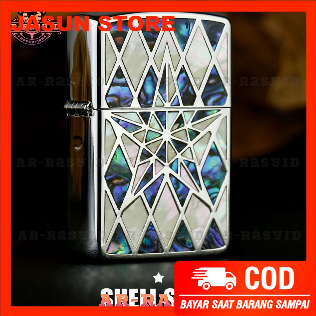 Bisa COD! Korek Api Minyak Zippo Silver Shell Motif Star Bintang 3915-16