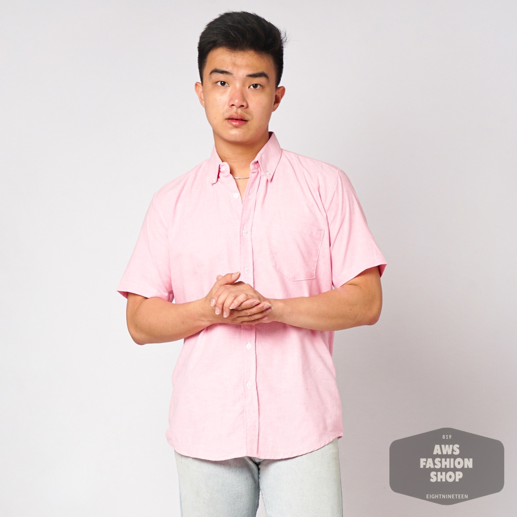 819 Kemeja Pria Lengan Pendek Polos Baby PINK Oxford Basic SIMPLE Slimfit Casual Tersedia Ready Sampai Size JUMBO BIG SIZE XXL XXXL