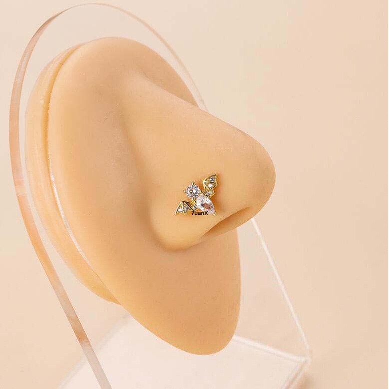 1pc Anting Tindik Hidung Bentuk L 20 Gage Bahan Stainless Steel Hias Zircon