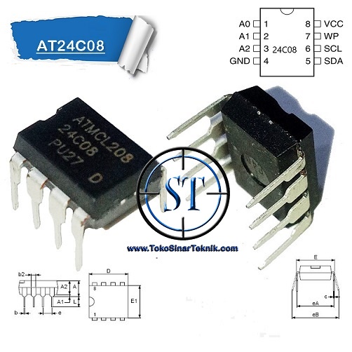 Atmel 24C08 ( 24 C08 / 24C 08 ) E-Eprom IC MEMORY DIP ATMCL208 AT24C08