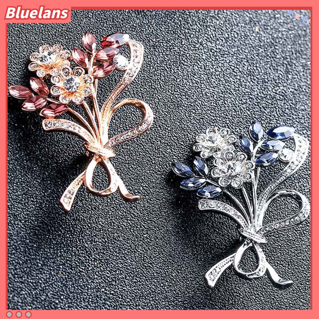 Bluelans Bros Pin Bentuk Bunga Aksen Berlian Imitasi Bahan Alloy Untuk Wanita