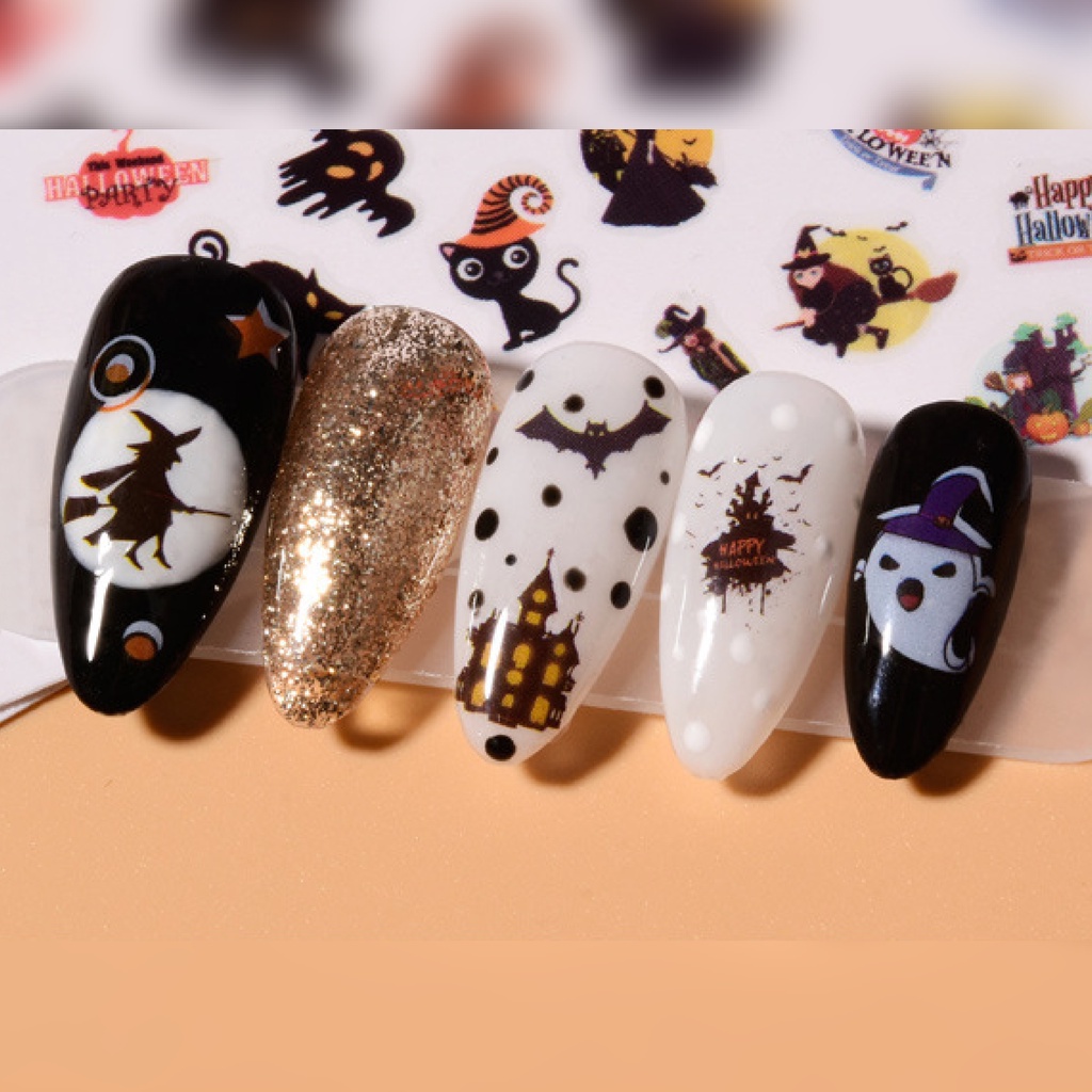 【 COD 】Stiker Kuku Gaya Halloween Nail / Murah Import / Berkarakter / Untuk Naik Art