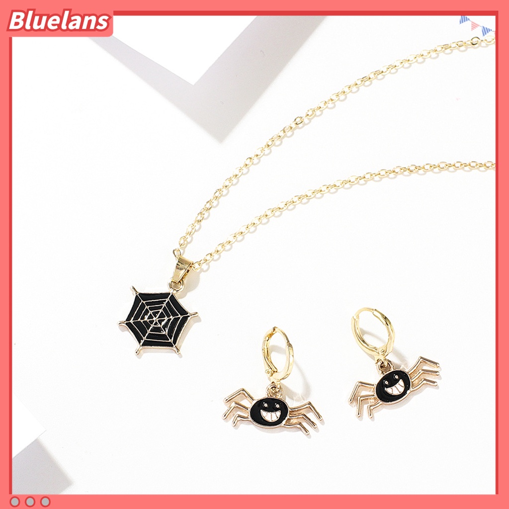 1 Set Kalung Anting Desain Labu Laba-Laba Bahan Alloy Untuk Halloween