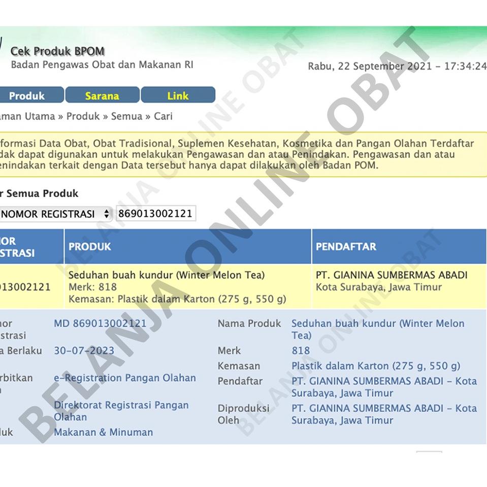 

Produk.. WINTER MELON TEA 818 ( BUAH KUNDUR ) A9W