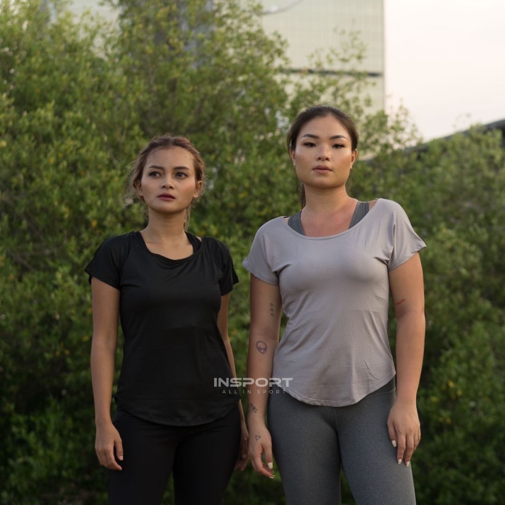 INSPORT - T-SHIRT Lengan Pendek Kaos Olahraga Wanita Atasan Sport  Baju Fitnes/Gym [ Model Tile ] 01