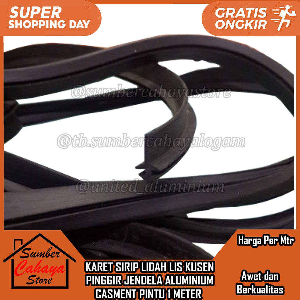 Jual Karet Lis Sirip Lidah Hitam Putih Jendela Aluminium Seal 1 Meter ...