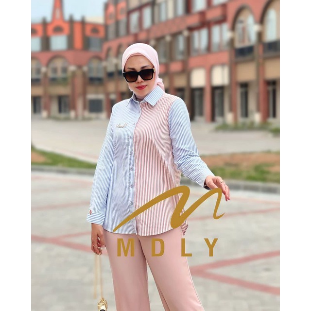 Kemeja Atasan Wanita Terbaru Original Anne Stripes Shirt by Mdly 3124