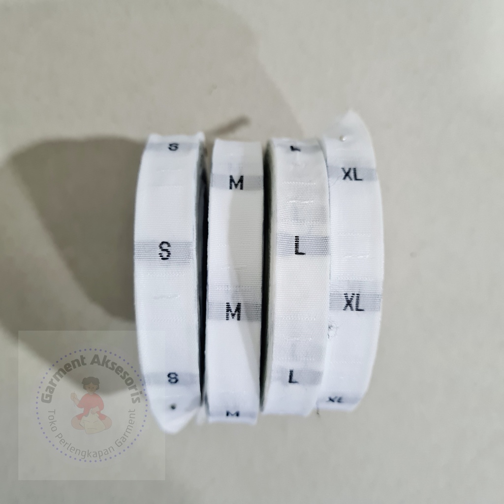 Label Size Bordir Hitam dan Putih / Size Bordir Huruf dan Angka Isi 500pcs per roll / Size Rajut Wov