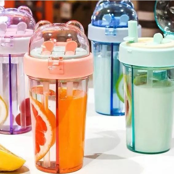 [ Cinicini ] Botol Minum 2 Sisi Sedotan Couple Bottle Travel Plus Box