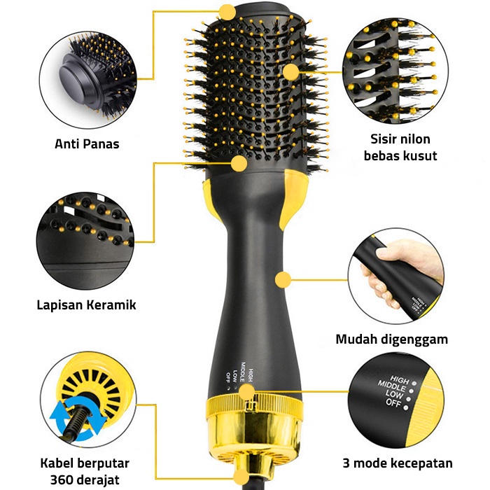 GM Bear Sisir Elektrik Penata Rambut (3in1) 1607 - Professional Blowout Hair Dryer Brush