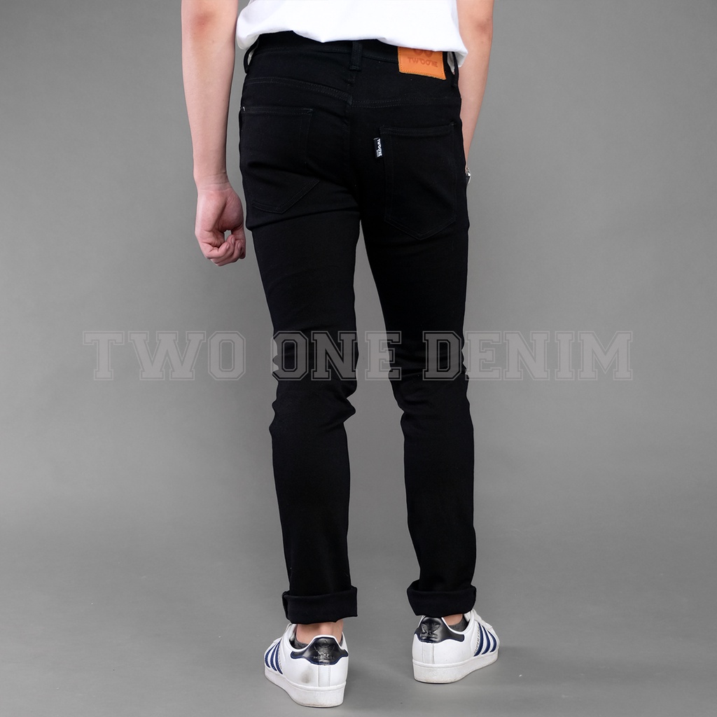 TWO ONE DENIM - Celana Jeans Panjang Pria - Jeans Jumbo Slim Fit Stretch Denim Hitam Naomi