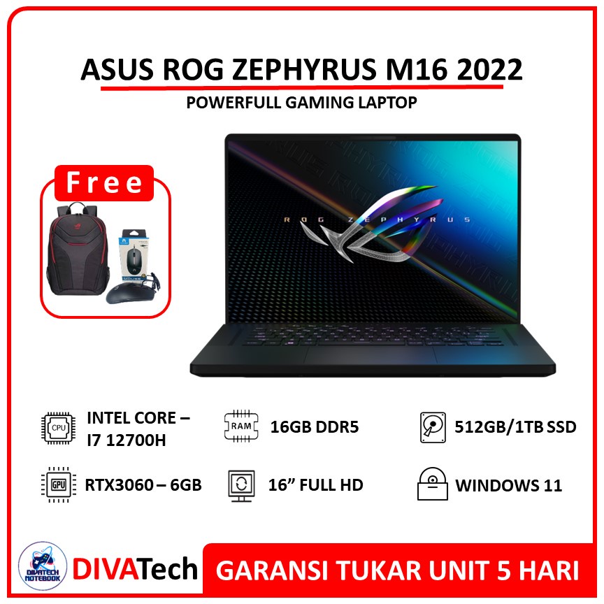Asus ROG ZEPHYRUS M16 2022 RTX3060 6GB i7 12800H Max RAM 40GB 512GB | Laptop Gaming Asus