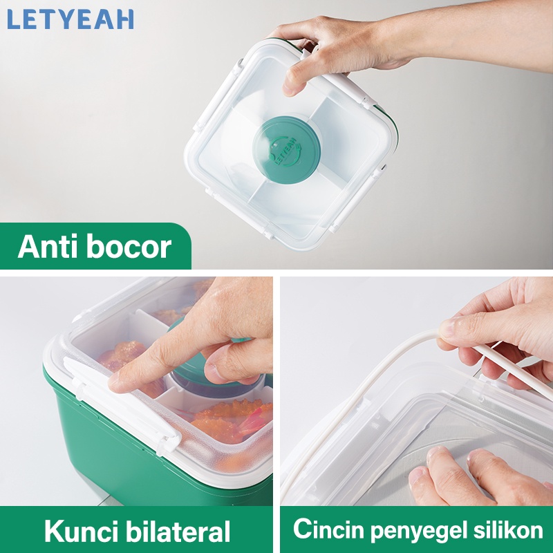 letyeah Kotak makan anti tumpah dengan sauce cup /1600ml lunch box tempat makan double layer/salad box