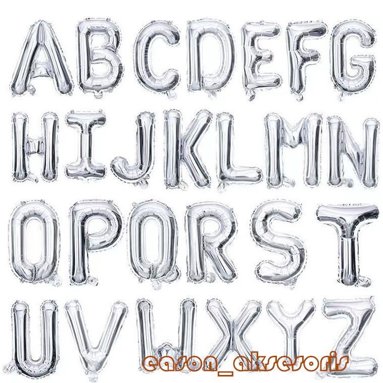 Balon Foil Huruf Perak ±40cm Ballon Foil Abjad Alphabet Polos Balon Huruf Satuan ± 40 Cm balon huruf