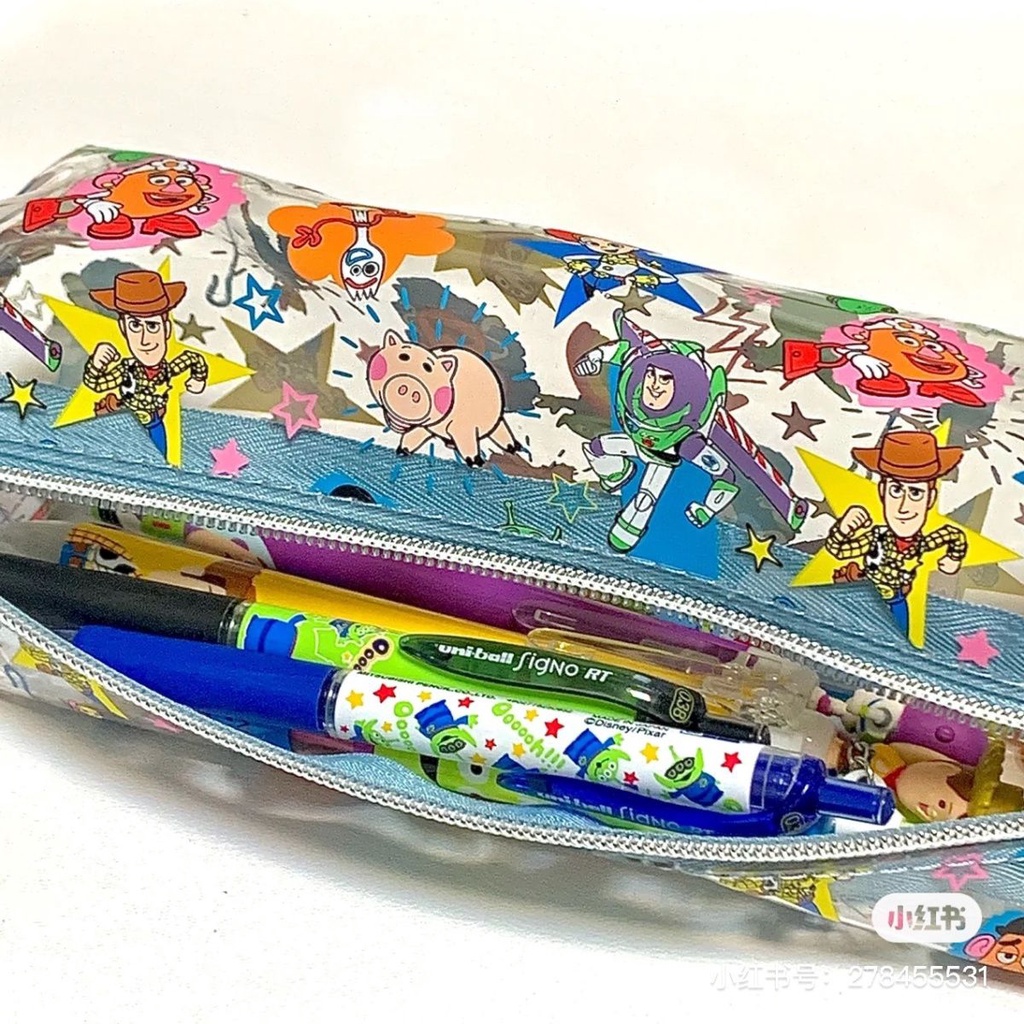 ✶Sera Sera Toy Story Pen Case Transparan Biru Tas Penyimpanan Lucu Kartun Baru Kapasitas Besar