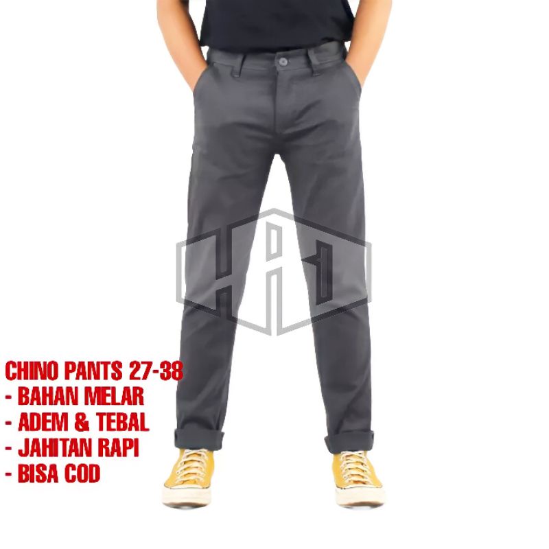 CELANA PRIA CHINO PANJANG Slimfit Kerja Harian Size 27-38 Santai Liburan Cowok Gentleman Boy Skinnyhtytth Formal Polos Hitam Abu Cream Mocca