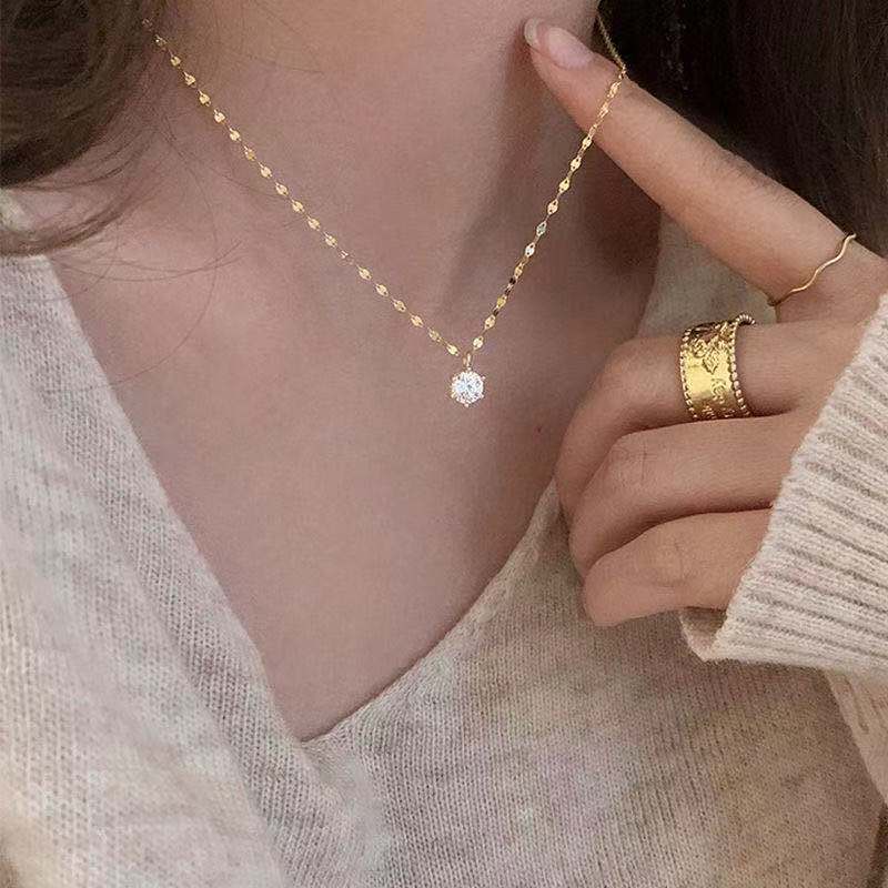 Kalung Rantai Klavikula Hias Berlian Gaya Korea Untuk Wanita
