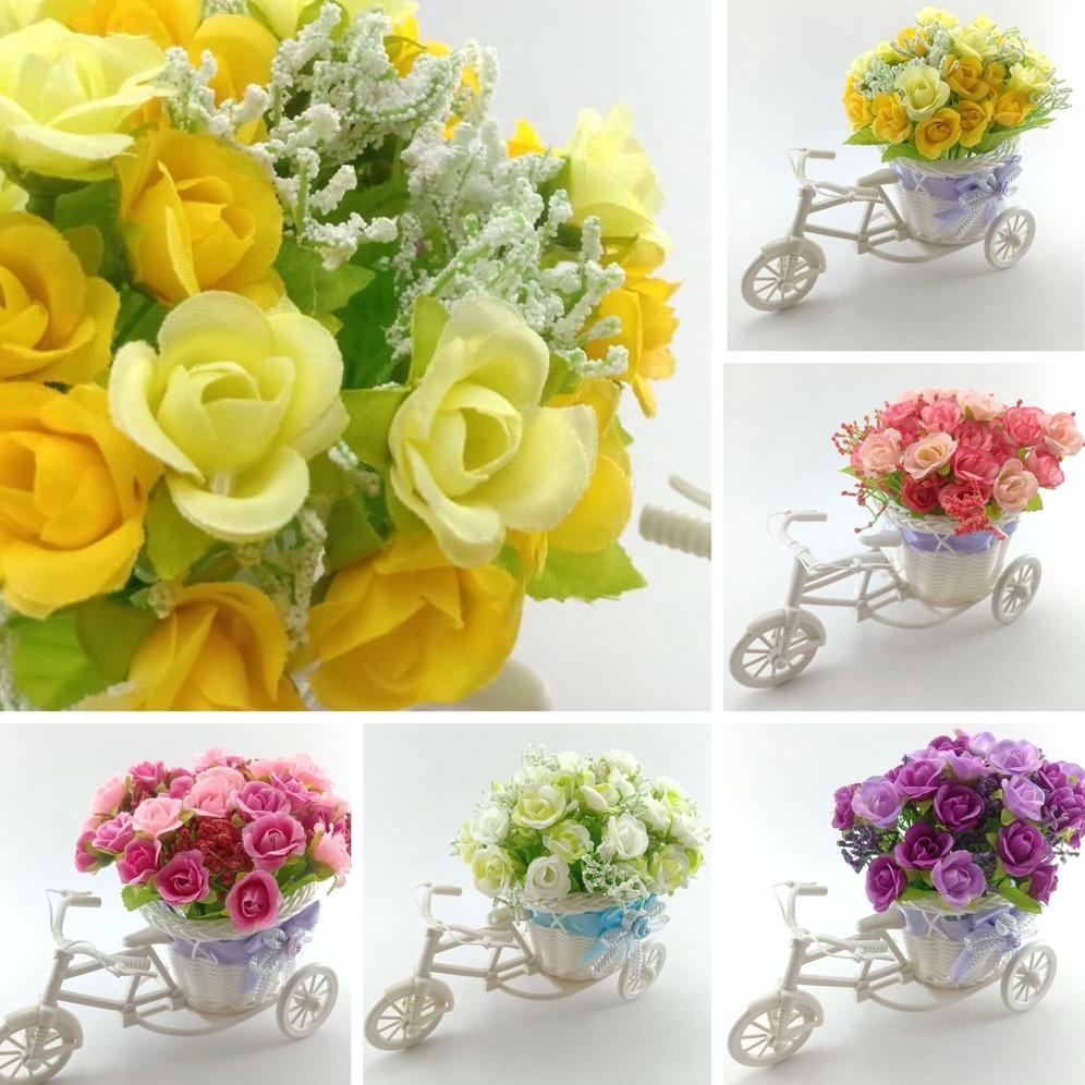 COD BUNGA SEPEDA MAWAR RATTAN BIKE BICYCLE BUNGA PLASTIK TANAMAN HIAS SEPEDA DEKORASI RUMAH BUNGA DE