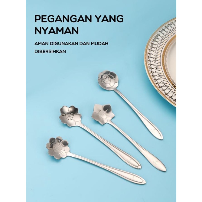 BONBOX Kitchenware Spoon ( a set 4 pcs ) MOTIF FLOWER BTW05 Silver