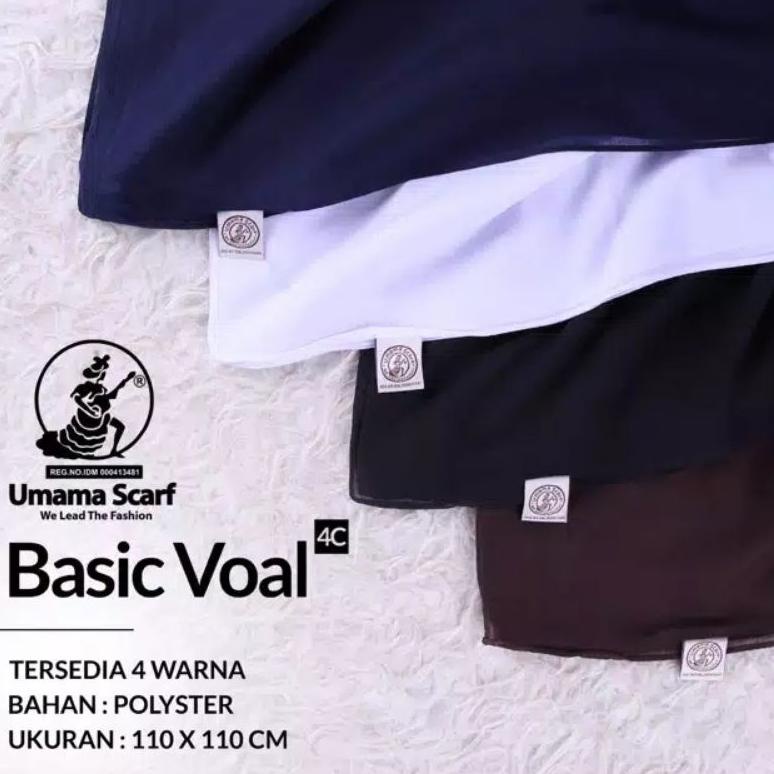 Basic Voal Umama Ori - GARANSI -  Jilbab Hijab Segi empat Polos Bahan Voal - Warna Hitam Putih Cokla