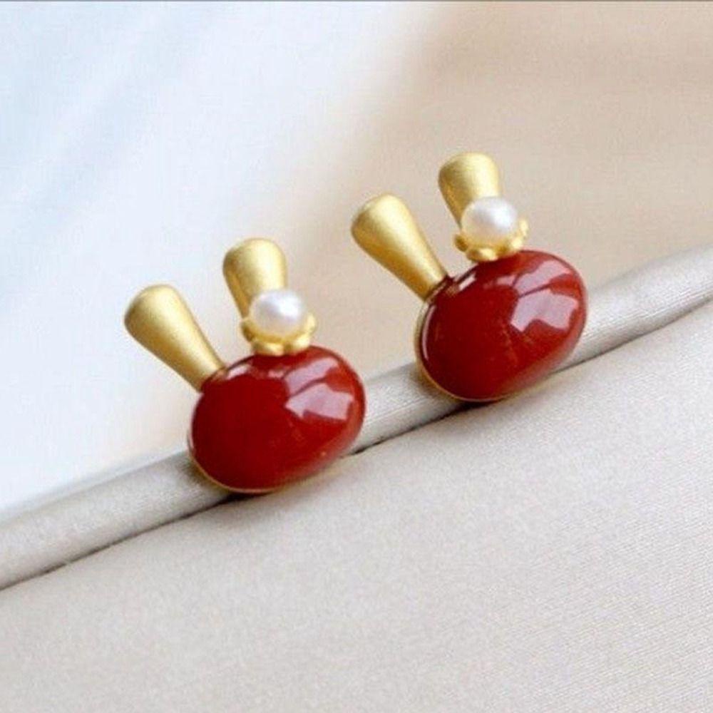 Mxbeauty Hetian Anting Giok Gaya Korea Anting Gadis Sederhana Anting Tahun Baru Anting Mini Batu Akik Anting Minimalis Perhiasan Gaya Cina Hijau Anting Perempuan