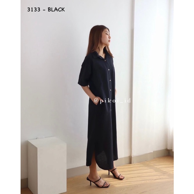 Loose dress wanita katun linen / dress wanita busui full kancing / oversize kemeja dres panjang 3133