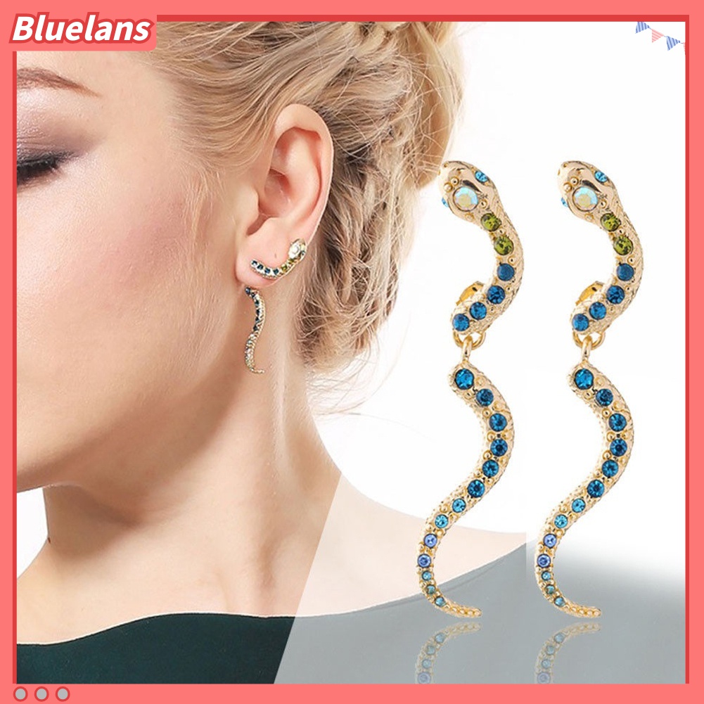 Anting Bentuk Ular Aksen Berlian Imitasi Gaya Vintage Untuk Wanita
