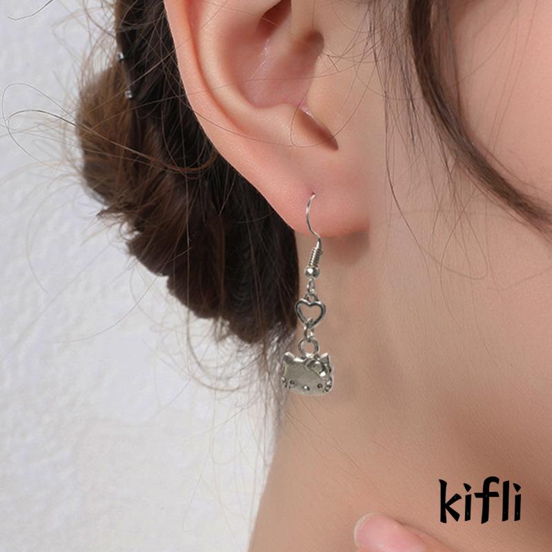 Anting Desain Kartun Kucing Bahan Alloy Gaya Retro Untuk Perempuan