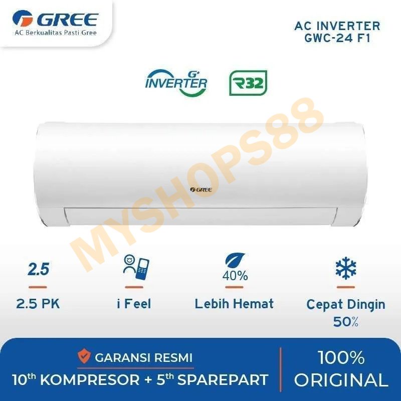 AC GREE 2.5PK SPLIT 24F1 G+ INVERTER GWC24F1 UNIT INDOOR & OUTDOOR