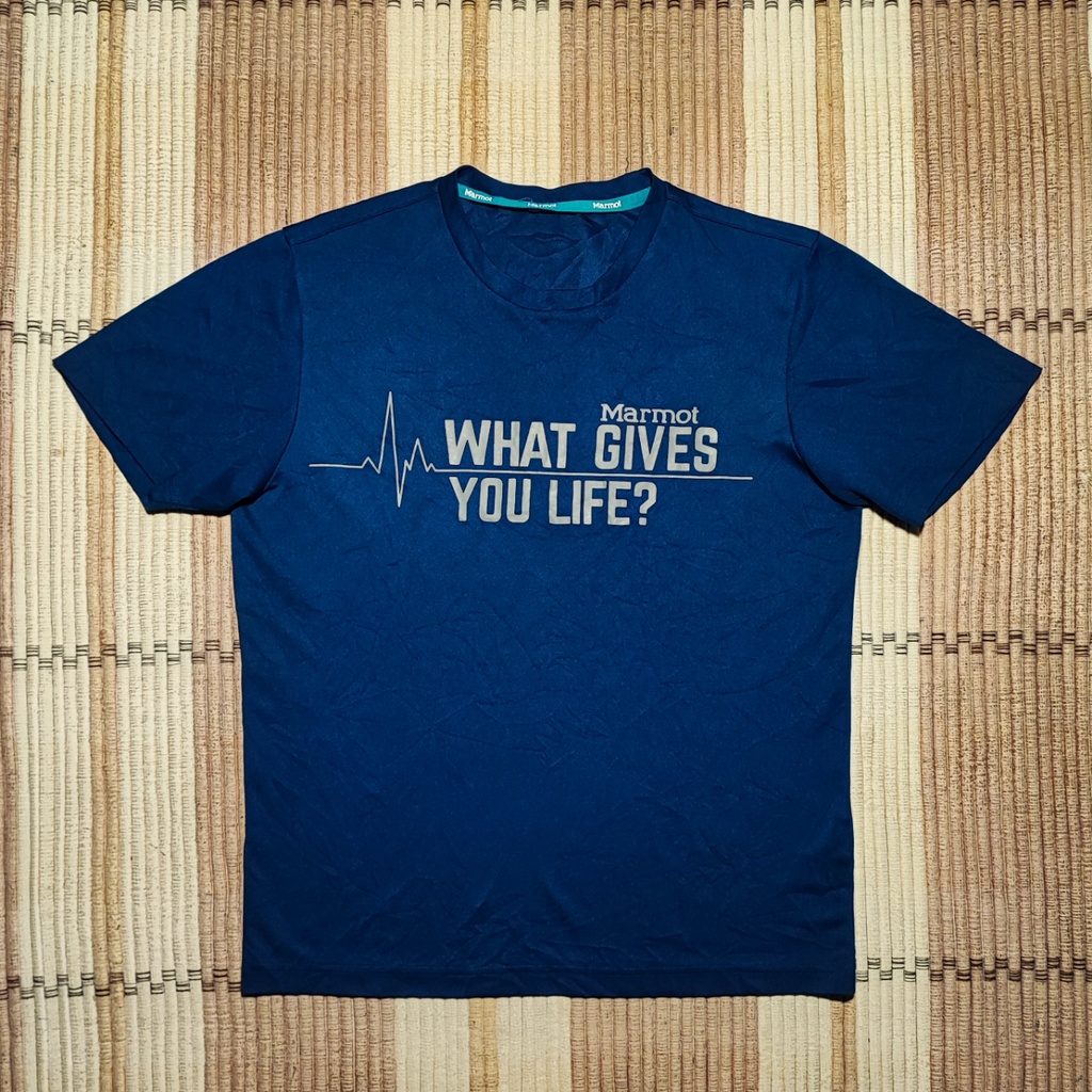 Kaos Running Pria MARMOT T Shirt Blue Size M Branded Second Preloved