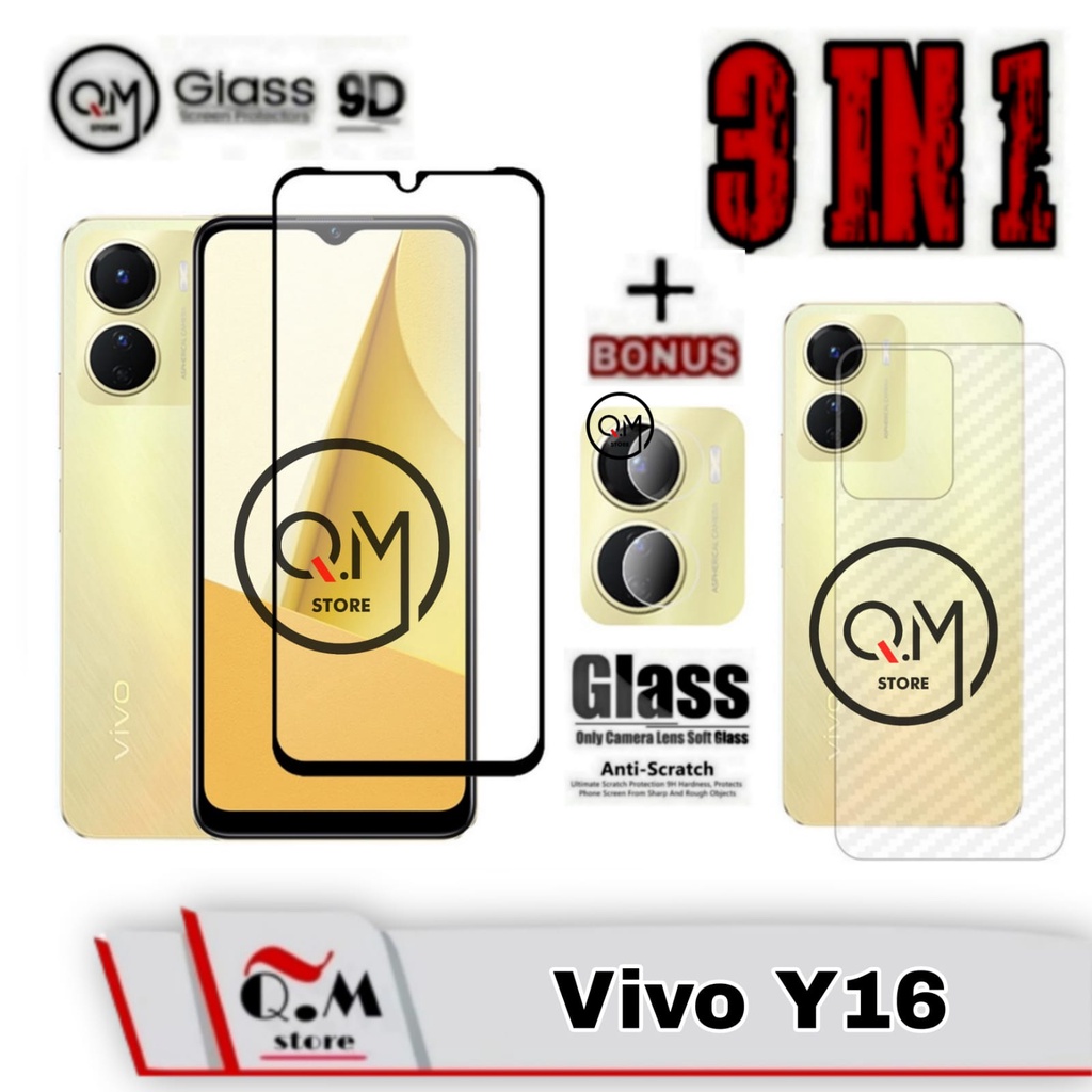 Paket 3in1 Tempered Glass Vivo Y16 Anti Gores Pelindung Layar