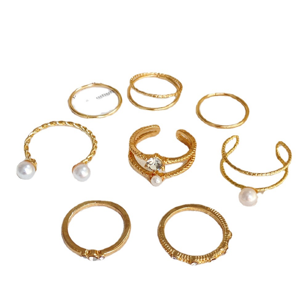 8 Pcs / Set Cincin Berlian Mutiara Gaya Vintage Untuk Wanita