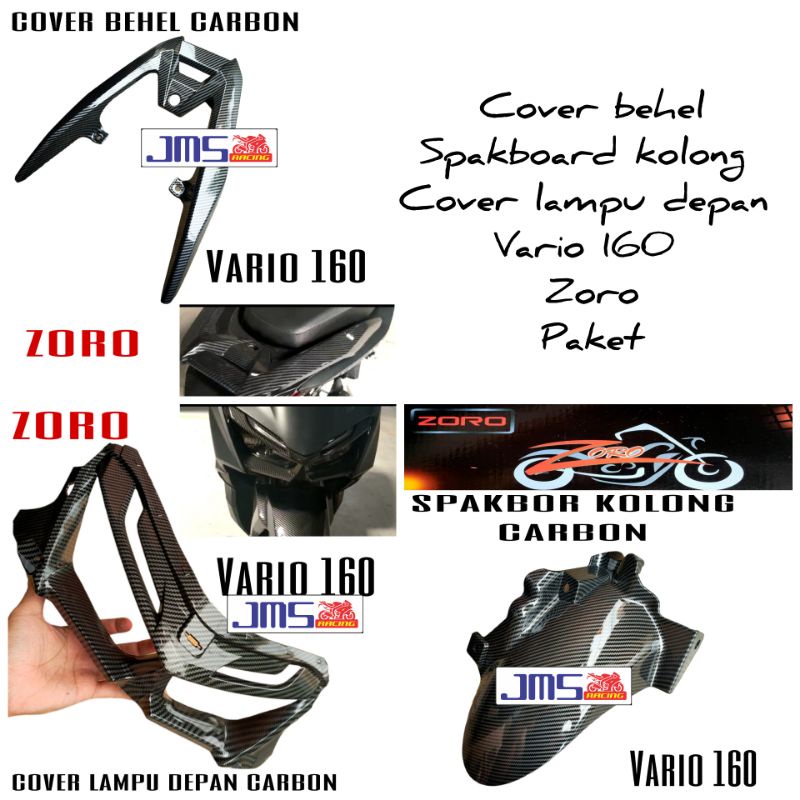 paketan cover tutup carbon behel dan cover lampu depan carbon dan spakboard kolong carbon vario 160 new zoro pnp