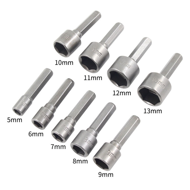 【9 PCS】Mata Bor Sock Baut Roofing Adaptor/Mata Bor Hex Nut Soket/Power Nut Wrench Hexagonal Baut Baja Ringan