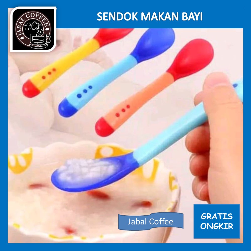 Sendok Garpu Bayi Silikon / Sendok Makan Bayi Sensor Suhu Panas / Sendok Makan Bayi Silicon