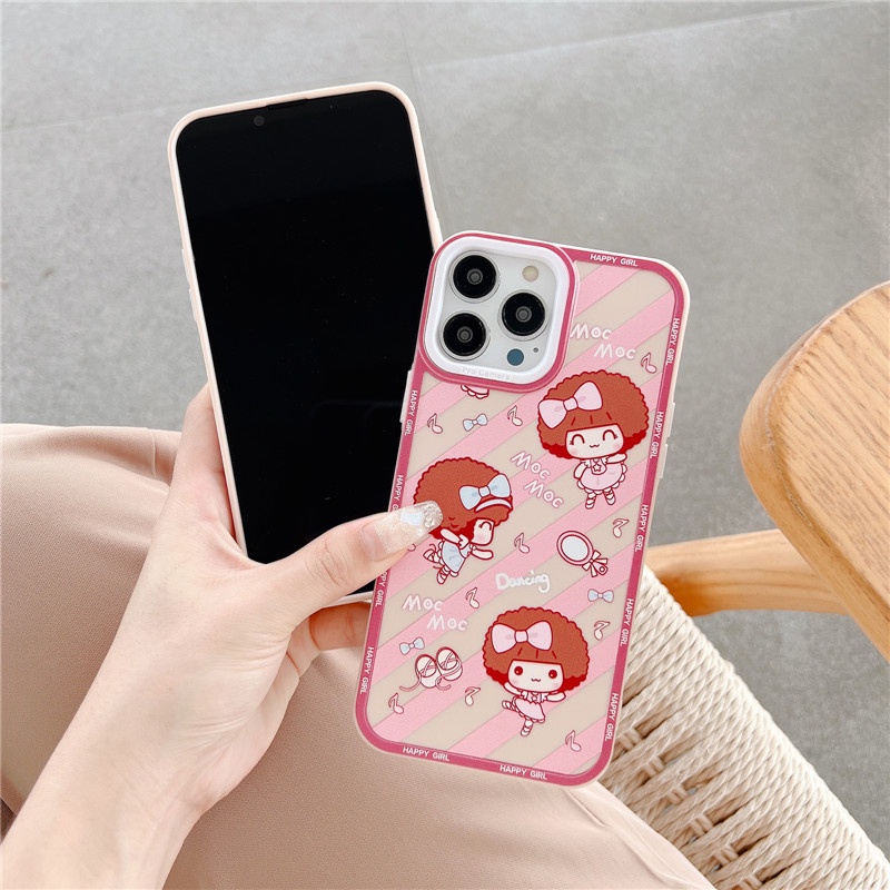 Soft Case Bahan Silikon TPU Desain Kartun Happy Girl Macaron Untuk IPhone 14 13 12 11 Pro Max