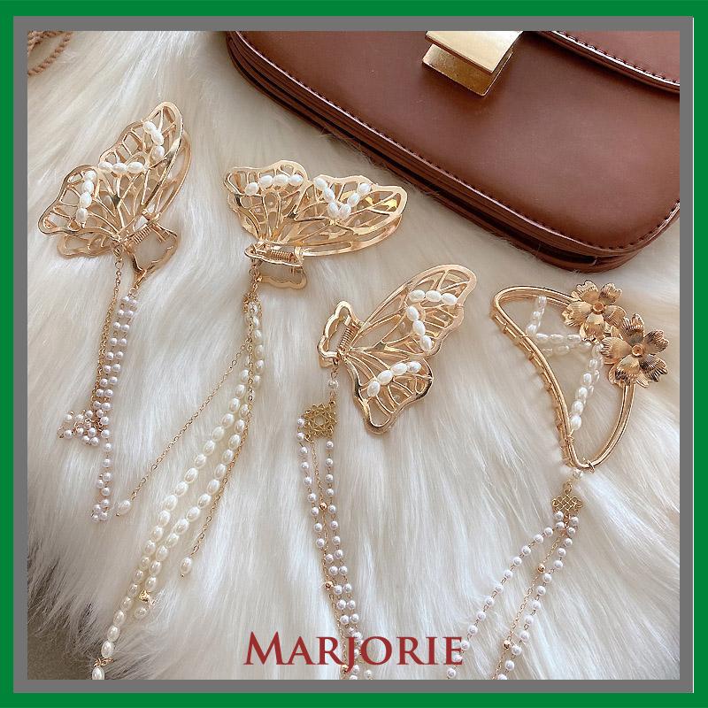 INS Korean Jepit rambut Square Acrylic Hair Claw Clip girl Women Fashion Gold Geometric Hairpin Pita Mutiara-MJD