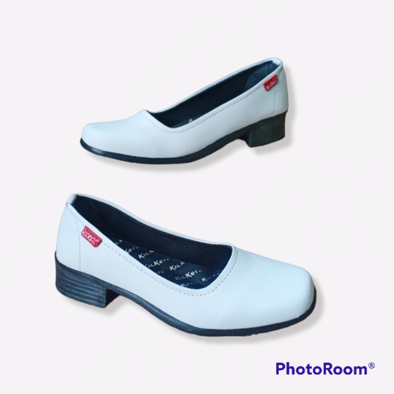 PS3P Sepatu Pantofel Wanita Putih Polos Hak 3 Cm Heels Formal Kerja Bidan Perawat