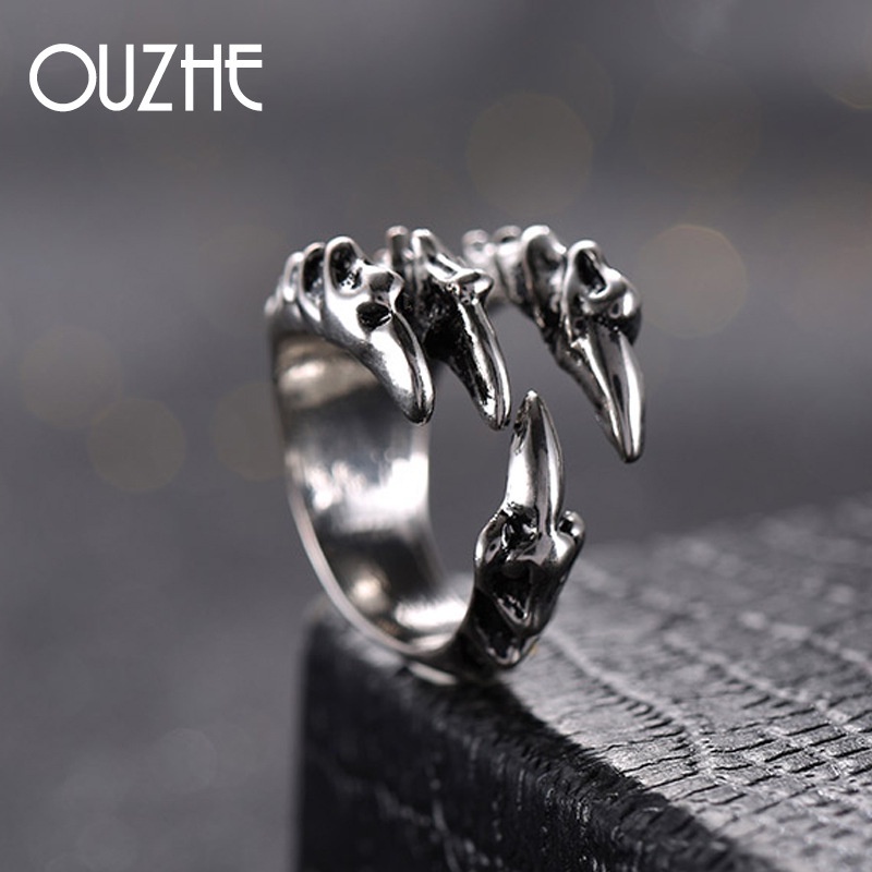 Cincin Jari Telunjuk Model Terbuka Dapat Disesuaikan Desain Cakar Naga Elang Supreme Gaya Punk Untuk Pria