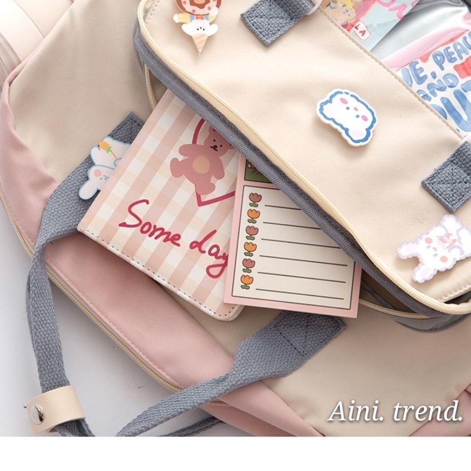 ﹉Sera Jepang Harajuku Lembut Gadis Kapasitas Besar Penggunaan Ganda Tas Sekolah Wanita Lucu Mahasiswa Tas Sakit Bahu Genggam Messenger Tas