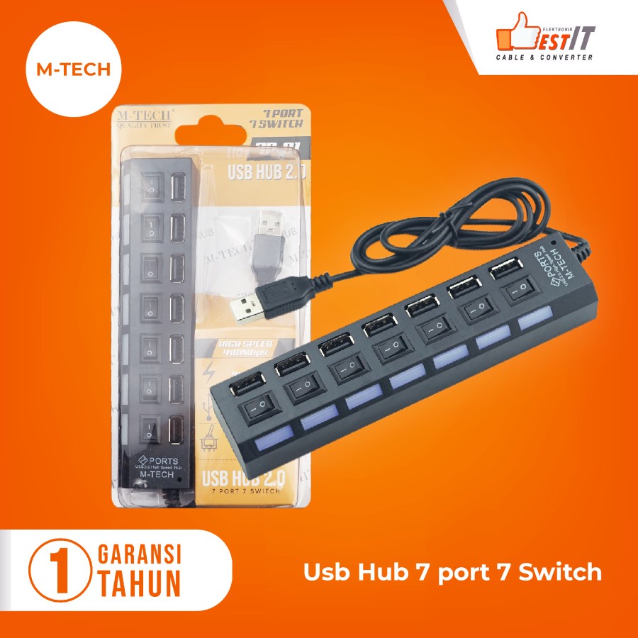 USB HUB 7 Port 7 Switch LED High Speed M-tech