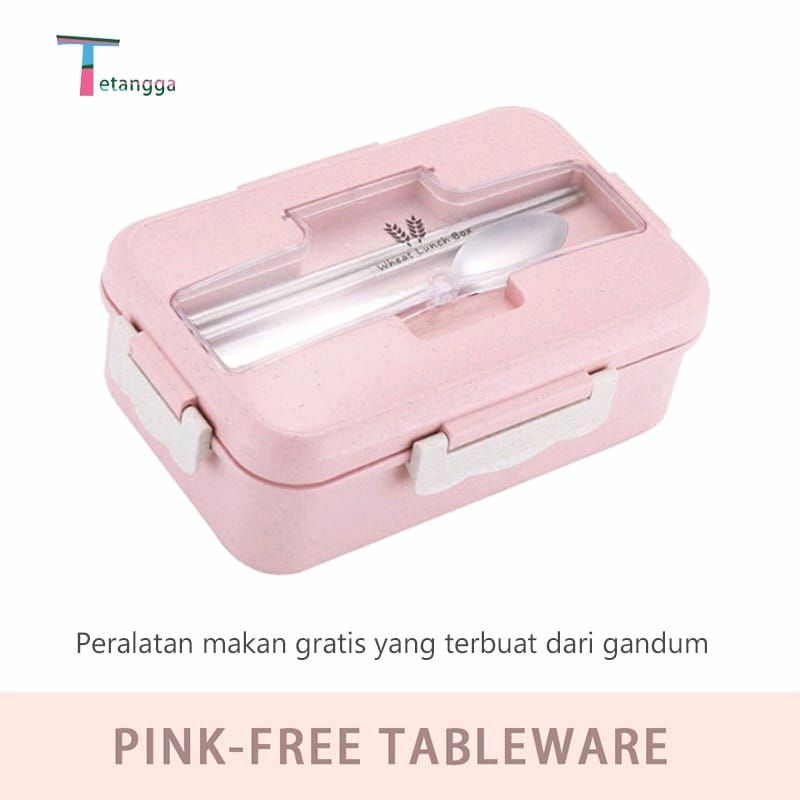 Lunch Box Set Kotak Bekal Makan Jerami Gandum kotak makan  ​1000ml 4 In 1 Free