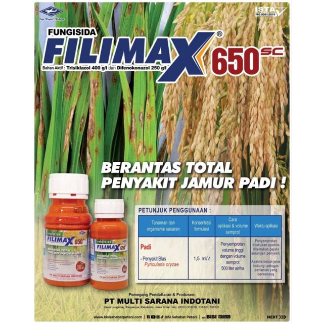 Filimax 650 SC, pencegah patah leher pada tanaman padi