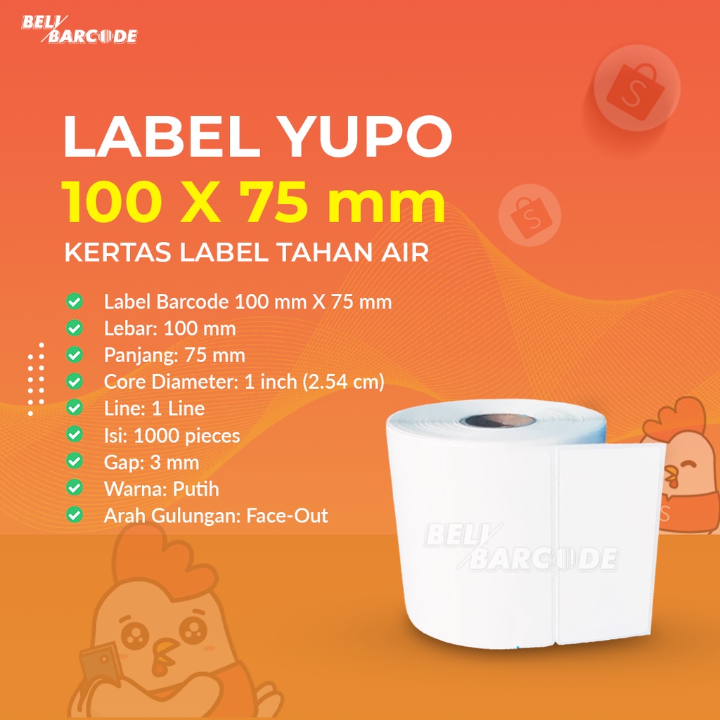 YUPO 100x75 MM 1 LINE BARCODE LABEL STIKER ISI 1000 LEMBAR CETAK THERMAL TRANSFER