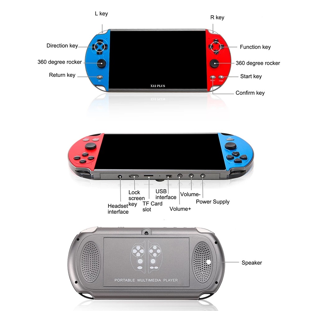 PSP X12 PLUS Retro Handheld Games Console Built-in 10,000 Games Game Console 16GB Dual Rocke Joystick Rechargeable