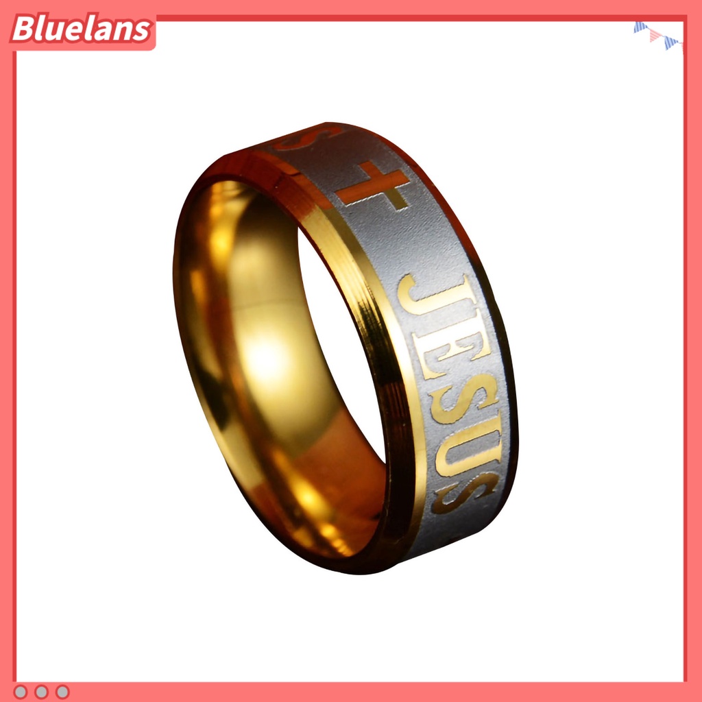 Bluelans Unisex Ring Jesus Cross Letters Engraved Stainless Steel Men Women Christianity Ring Jewelry