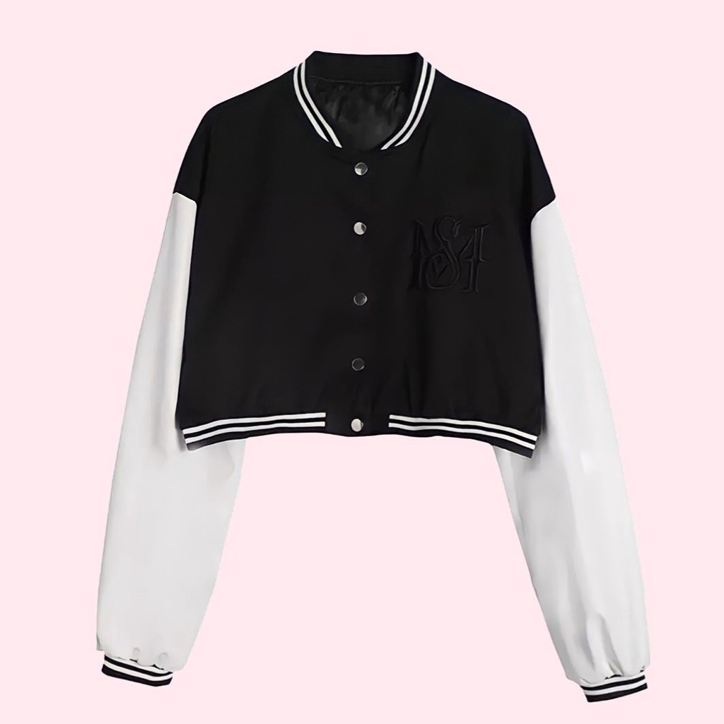 Jaket Baseball Crop | Korean Style Varsity | Pakaian Wanita | Jaket Wanita | Bahan Fleece | Allsize