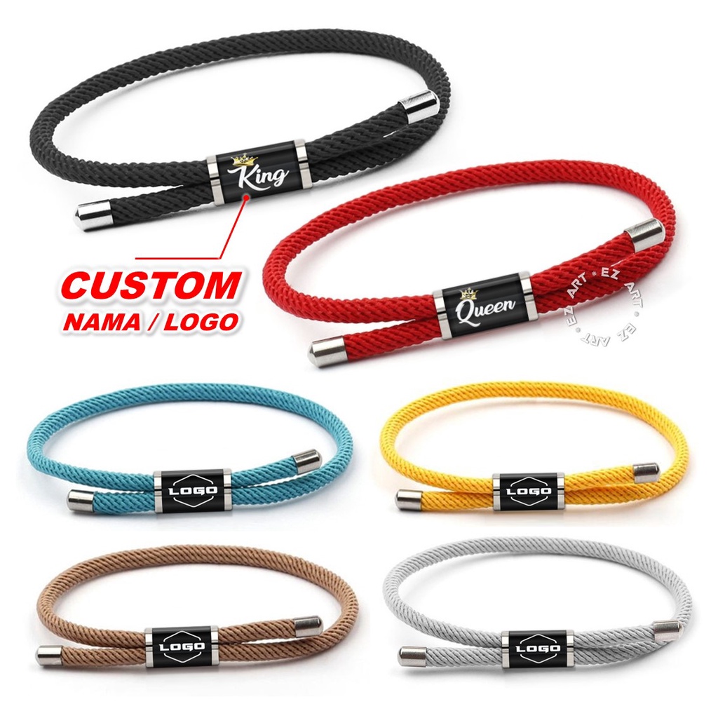 GELANG TABUNG SLIDER CUSTOM NAMA GAMBAR LOGO INISIAL BAHAN TALI SERUT NYLON MILAN ROPE STAINLESS STEEL KACA EPOXY