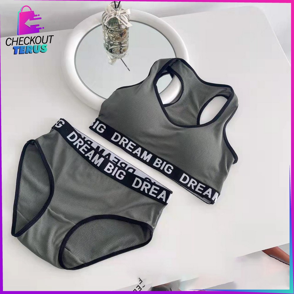 CT P404 Pakaian Dalam Tanpa Kawat Bra Set Celana Dalam Wanita BH Sport Bra Push Up Gym Fitness Senam Zumba Joging Yoga Fashion Korea Elastis Underwear