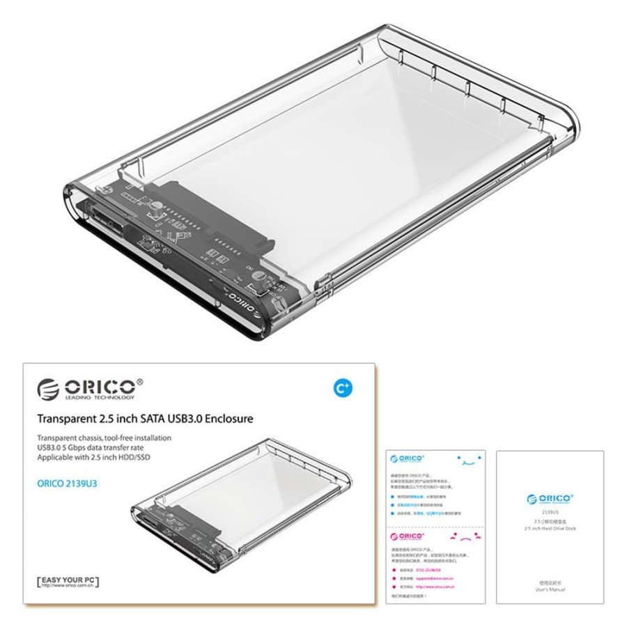 ORICO 2139U3 Hardisk Eksternal Transparan Enclosure case Laptop 2.5 Inch USB 3.0